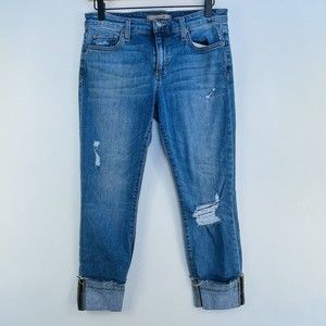 JOE'S JEANS Cuff Crop Light Distressed Destroyed Straight Leg Jeans Womens Sz 28